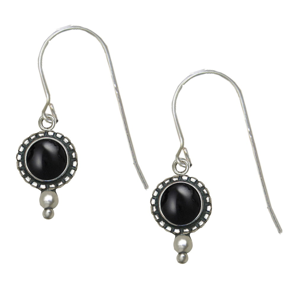 Sterling Silver Black Onyx Gemstone Drop Dangle Earrings